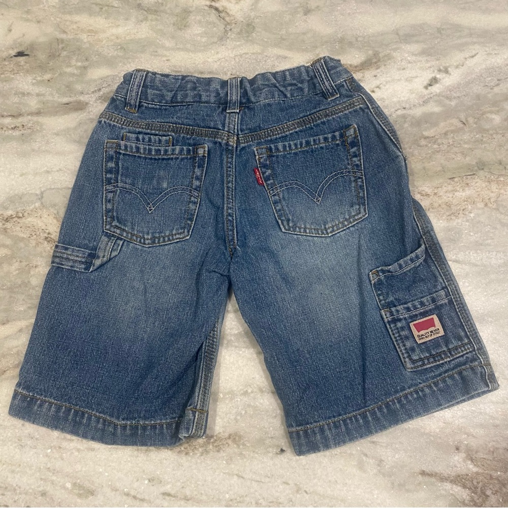 Vtg Y2K Levis Boys 7X Blue Denim Carpenter Jorts Baggy Grunge Skater Cargo Short